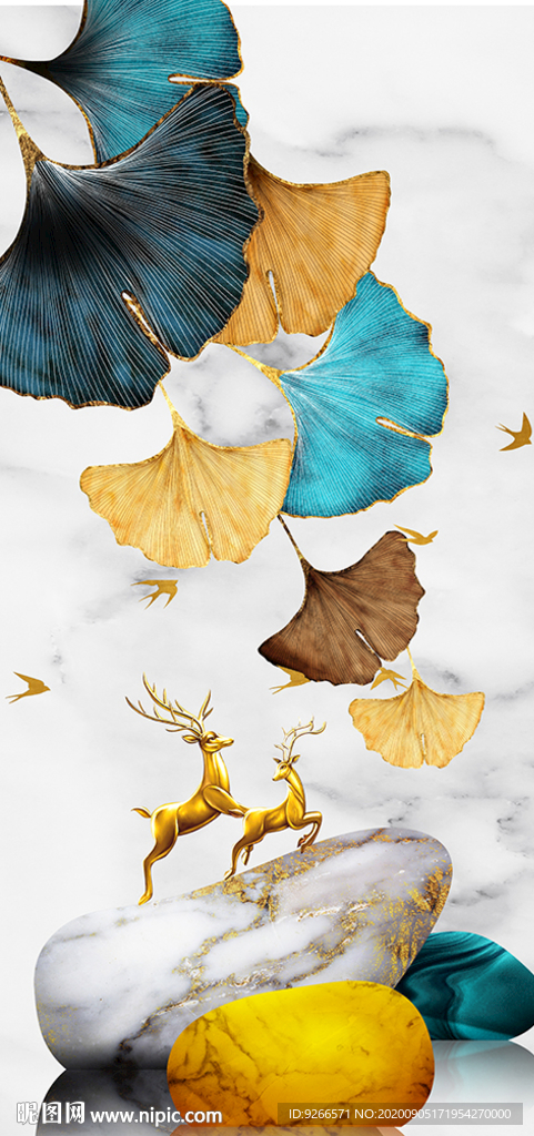 石来运转麋鹿玄关晶瓷画装饰画