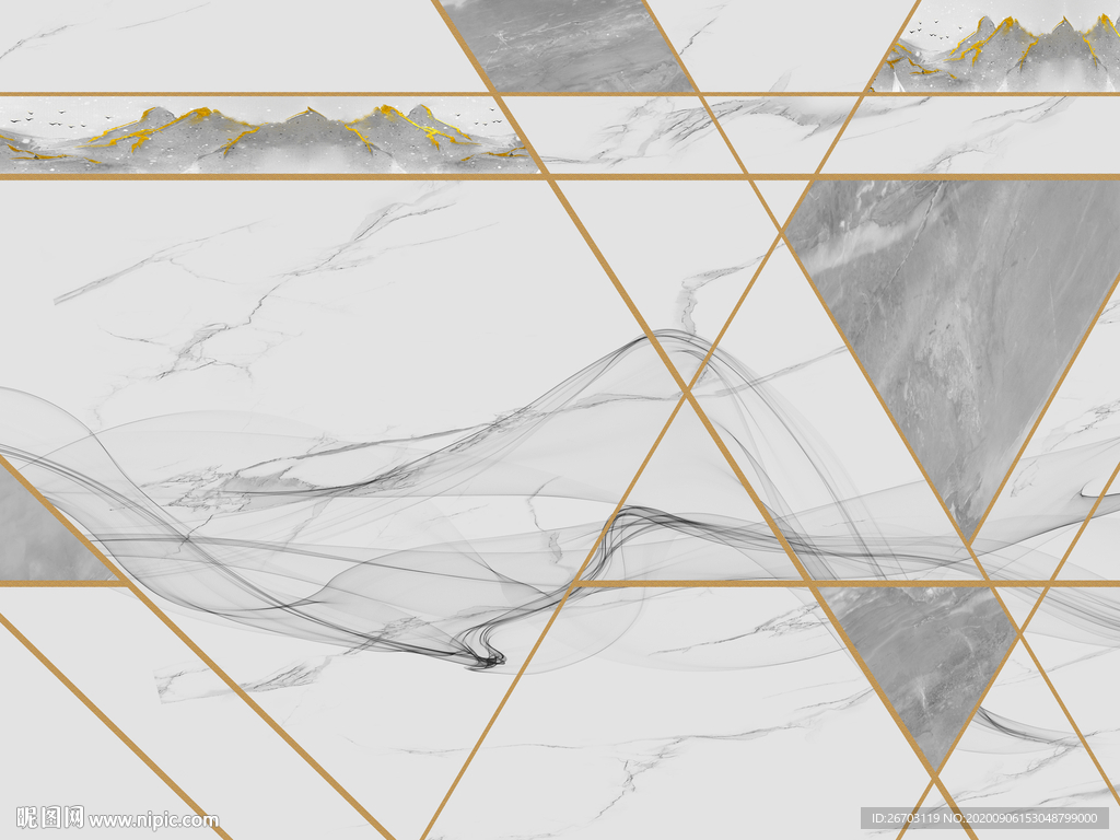 新款爆款几何山水电视背景墙