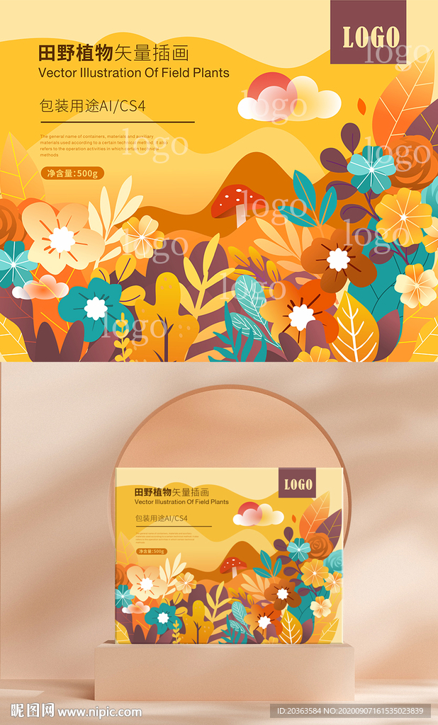 清新田野植物插画  矢量AI