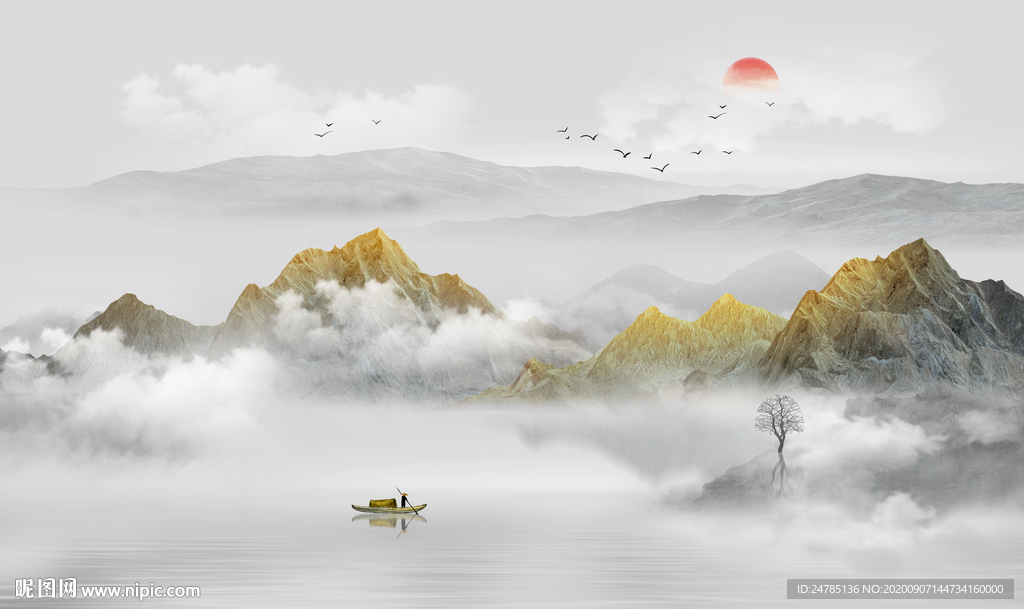 中式水墨山水画