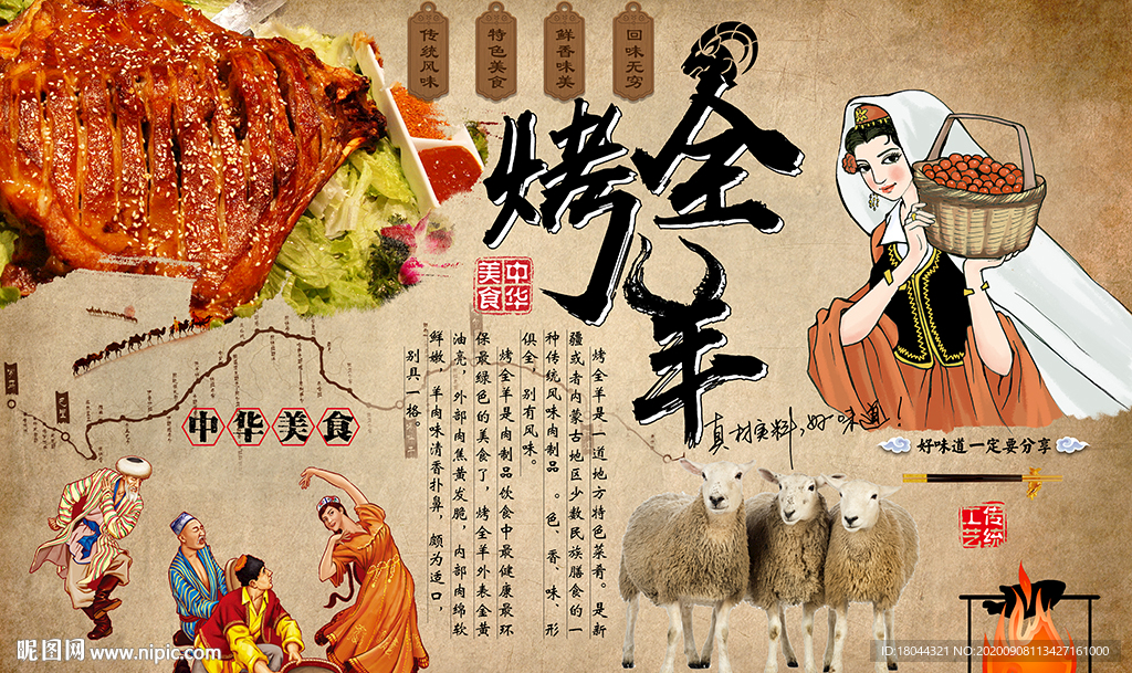 烤全羊美食工装背景墙