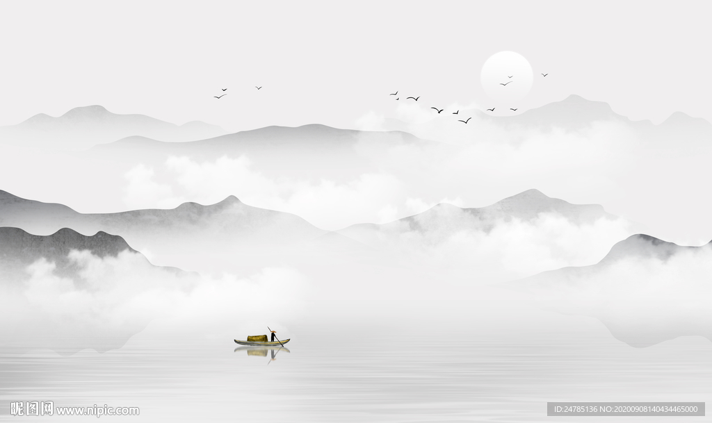 中式水墨山水画