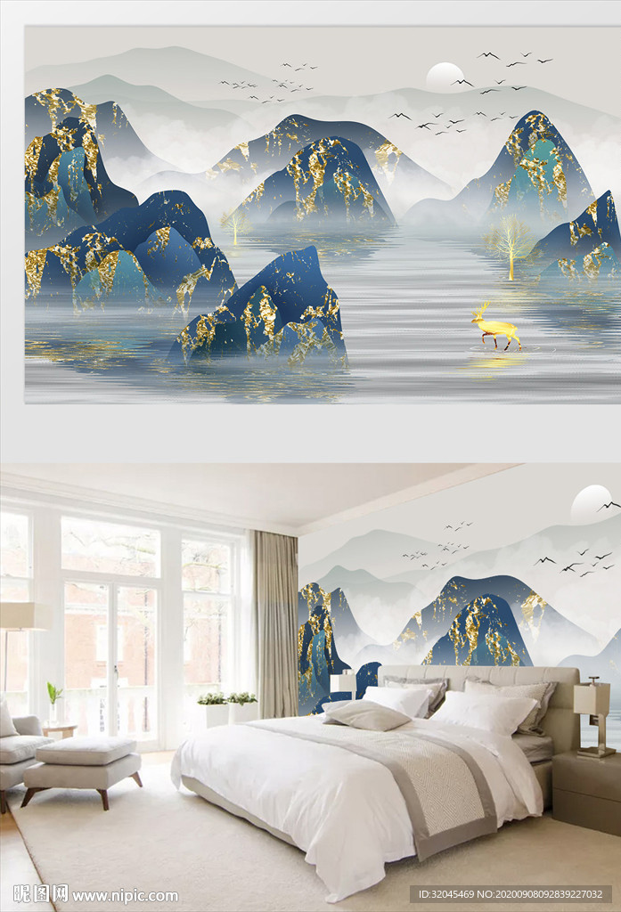 抽象水墨山水背景墙