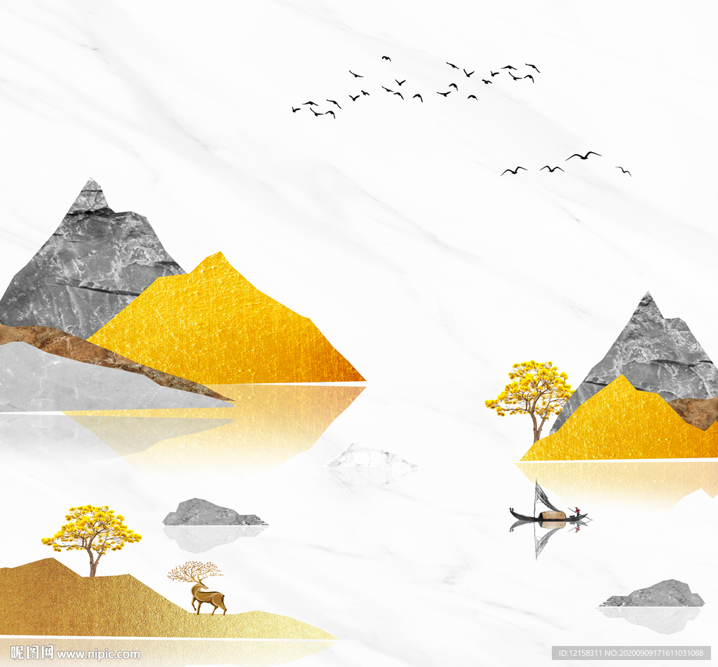 金色山水 爵士白 黑白石纹