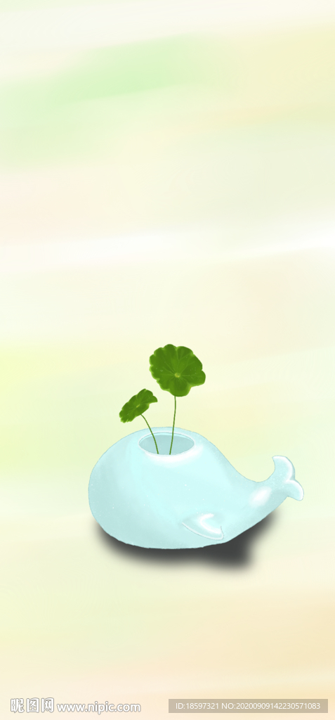 中国绿色植物叶子海豚笔筒壁纸