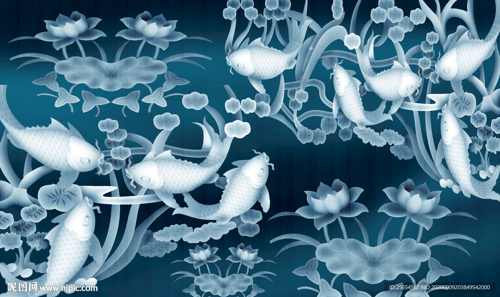 中式工笔荷花卧室背景墙装饰画