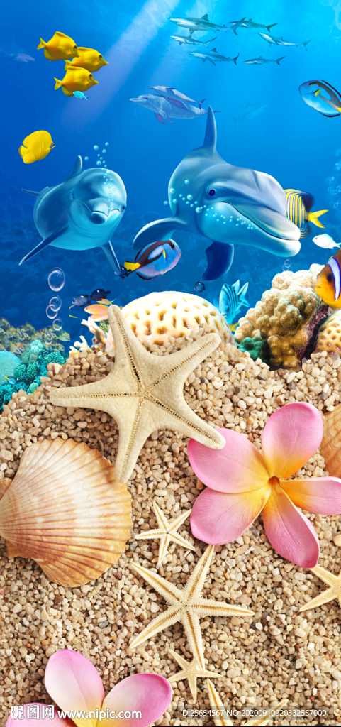 海底世界海豚海螺贝壳3D玄关