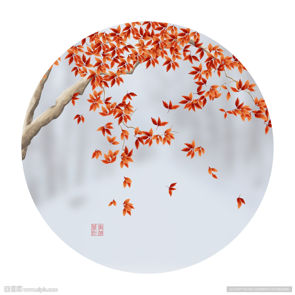 新中式枫叶圆装饰画