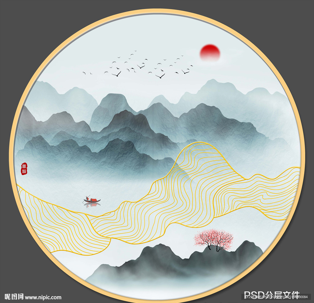 圆形山水画