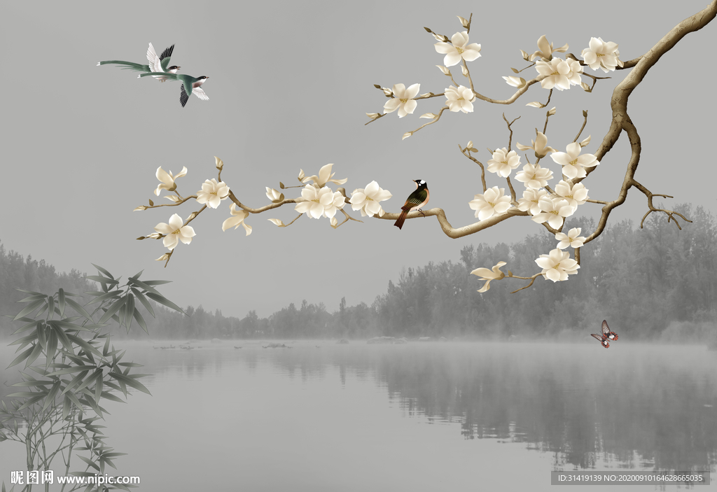 中式花鸟山水画