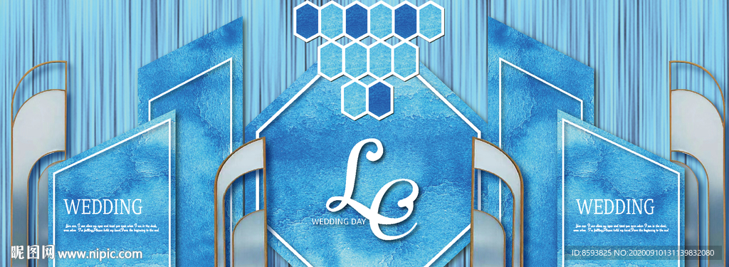 清新蓝色异形婚礼背景设计