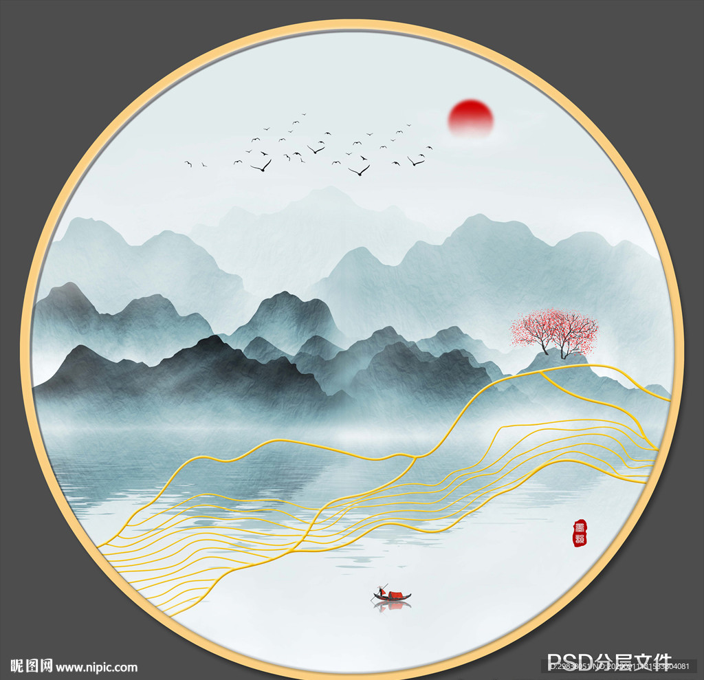 圆形山水画