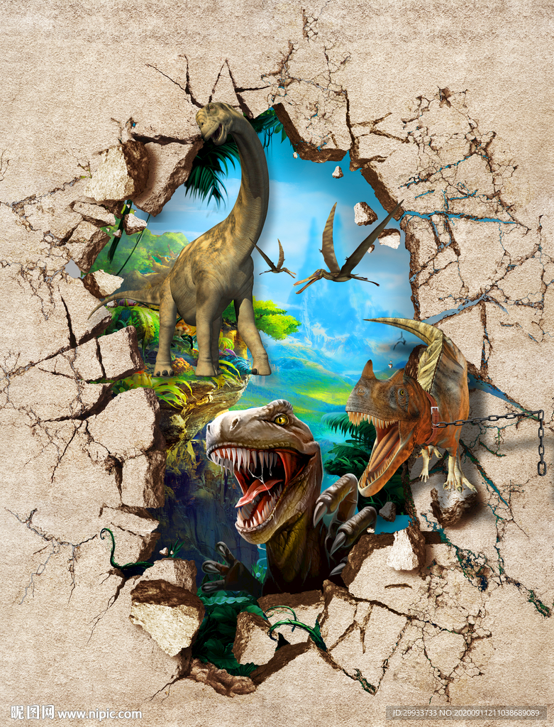 侏罗纪3d恐龙地板画