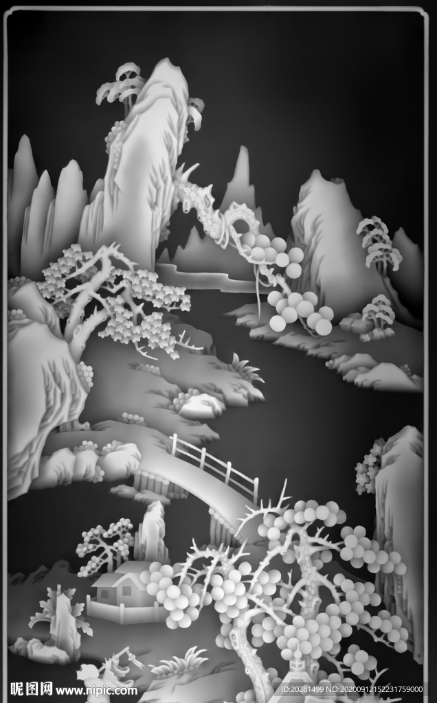 山水灰度图