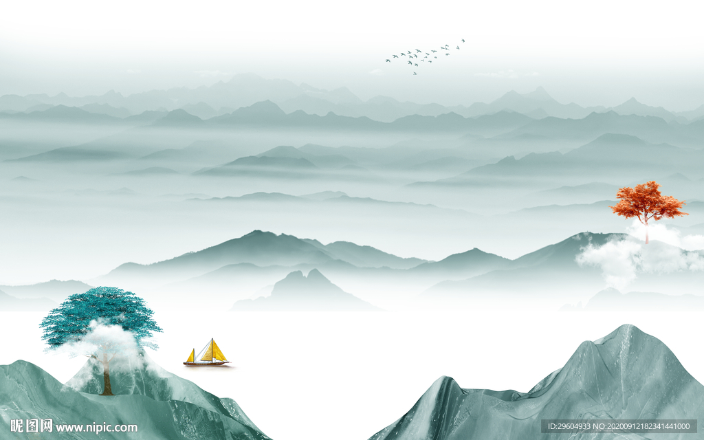 最新山水中式意境 tif分层