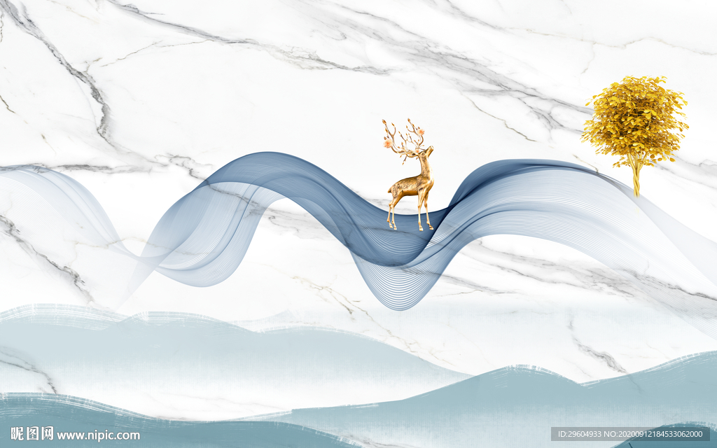 爵士白山水中式意境 tif分层