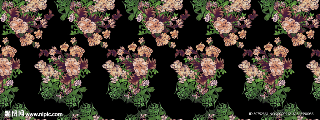 大花 黑底 玫瑰