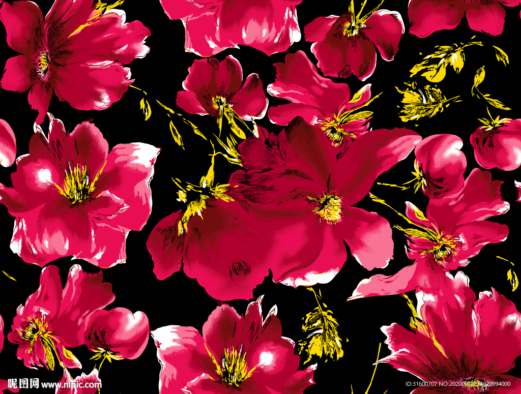 手绘泥点大花印花图案