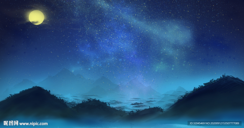 夜晚山水背景墙