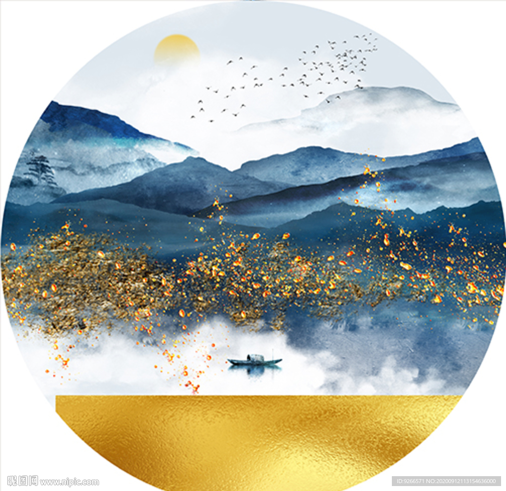 山水抽象圆形晶瓷画装饰画