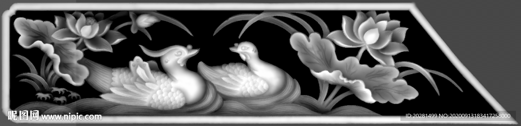 荷花鸳鸯灰度图