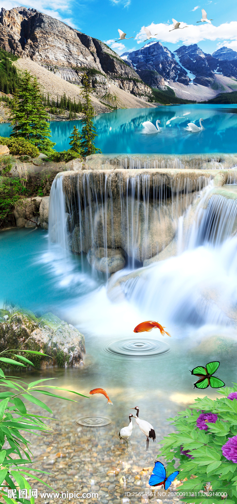 清新自然流水瀑布玄关