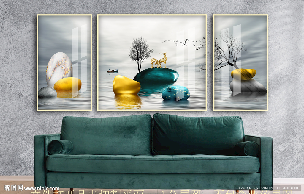 现代轻奢石来运转装饰画