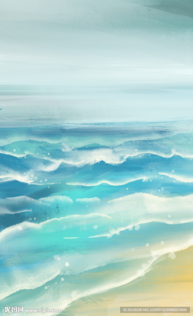 《海风》沙滩海浪插画