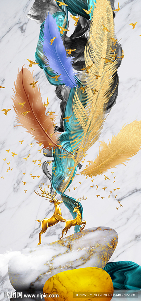 石来运转麋鹿抽象玄关装饰画