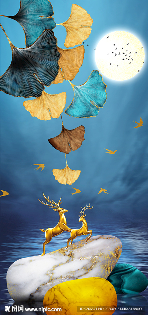 石来运转麋鹿抽象玄关装饰画