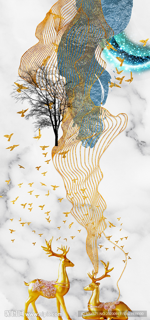 石来运转麋鹿抽象玄关装饰画