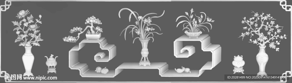 写字台 花瓶灰度图