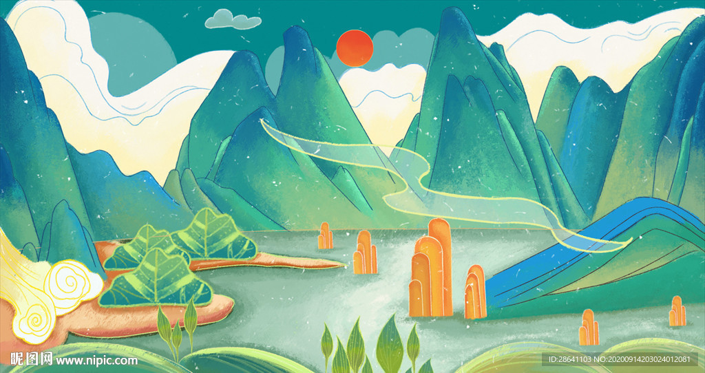 风景手绘插画