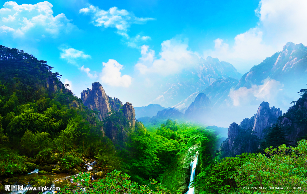山水风景画 瀑布山水画