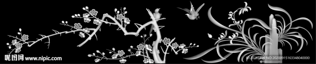 花鸟灰度图