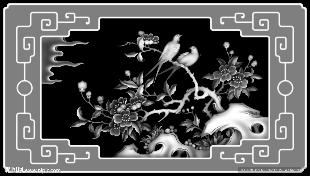花鸟灰度图