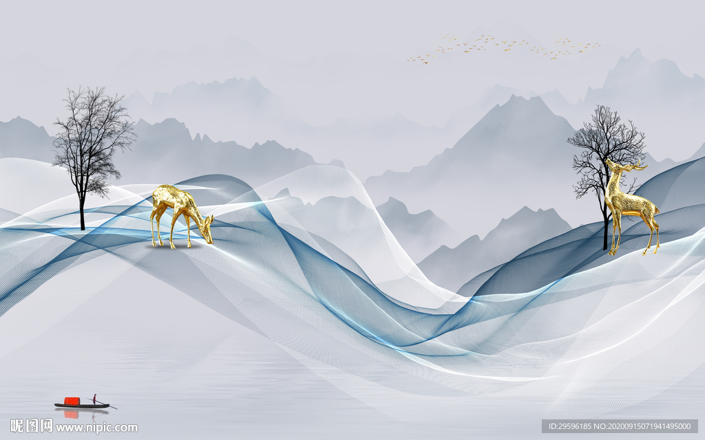 线条爆卖山水画 tif分层