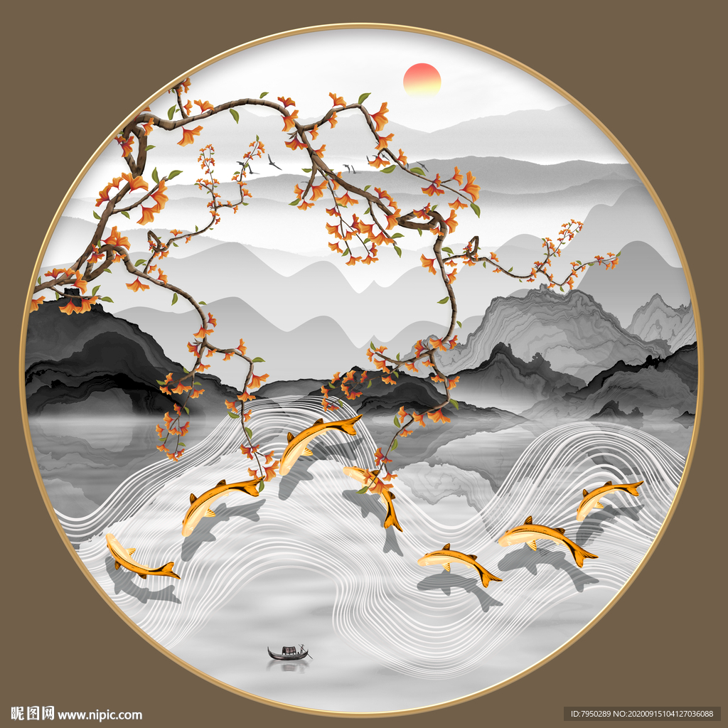新中式圆形装饰画