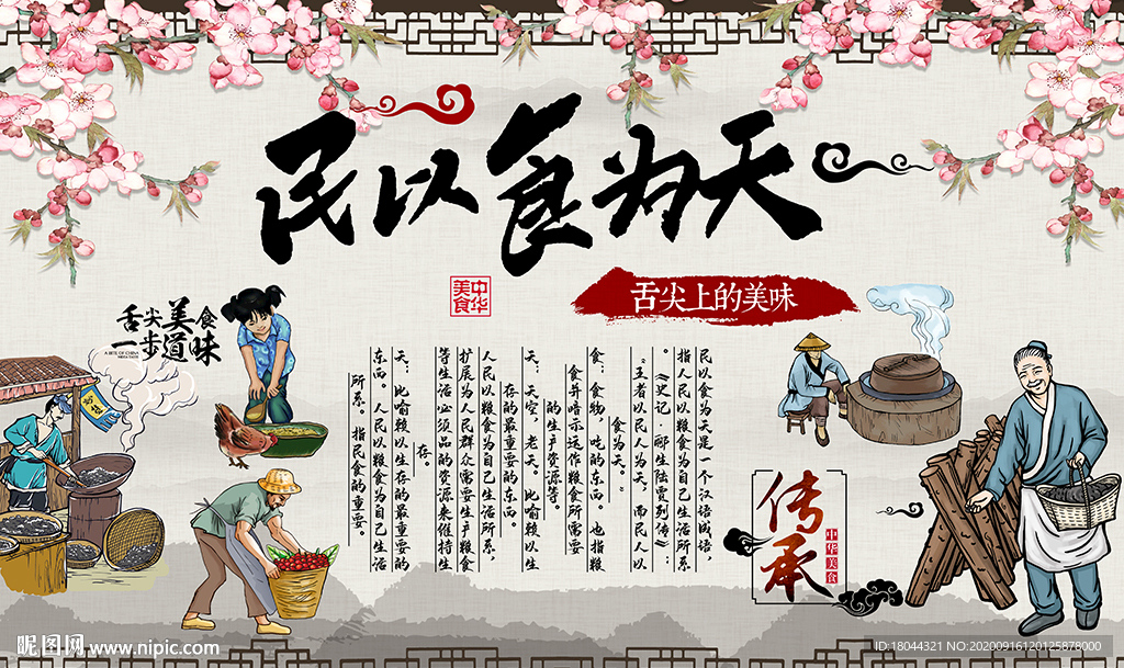 民以食为天美食工装背景墙