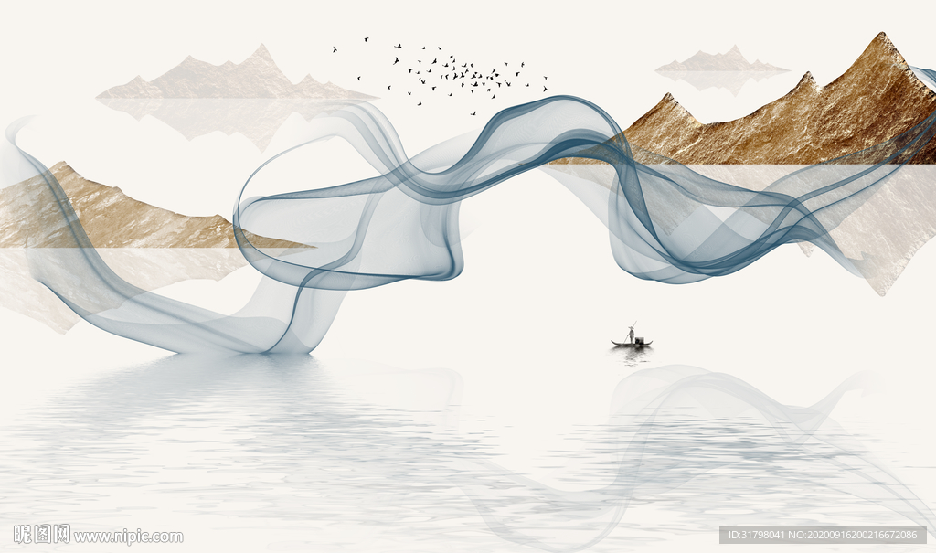 蓝色线条装饰画