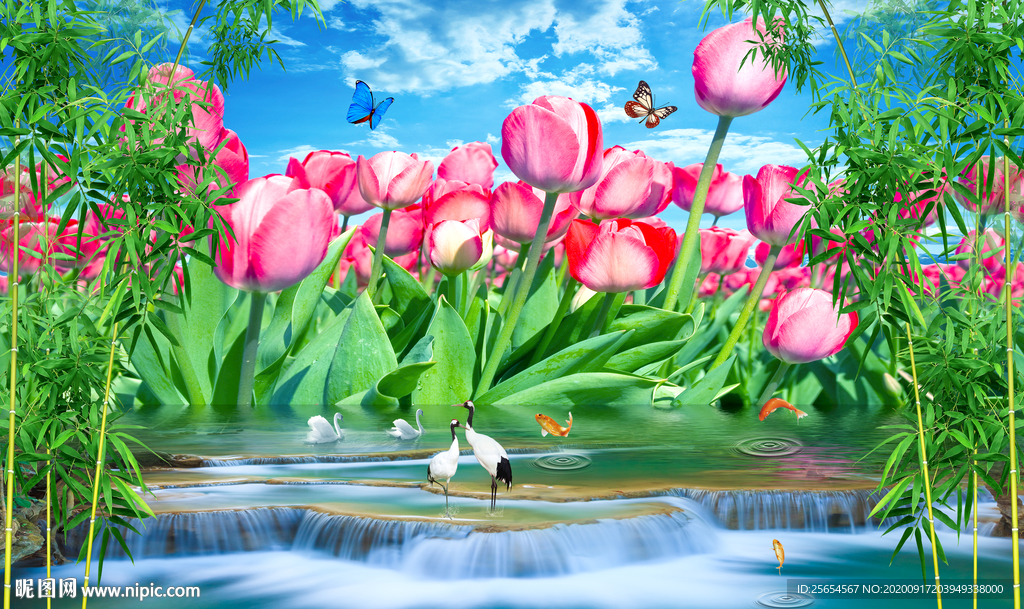 百合花开背景墙