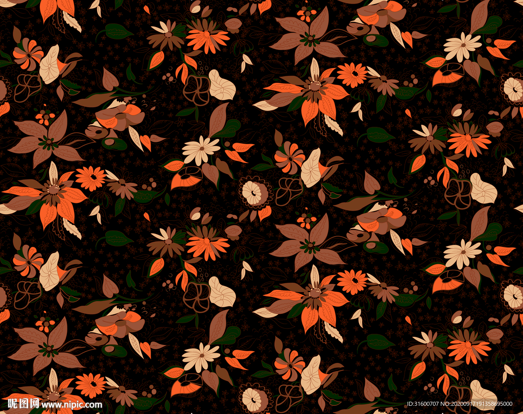 花朵底叶子数码印花