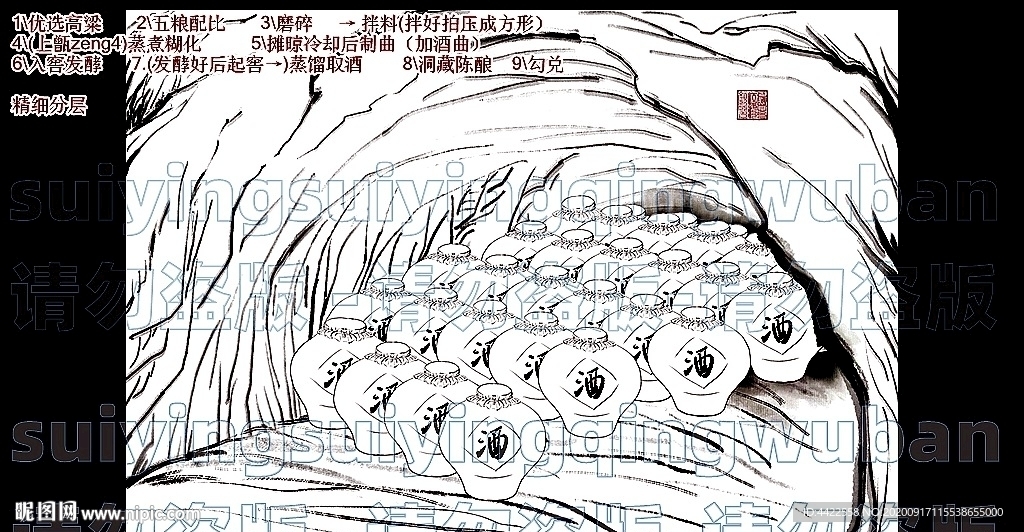 山洞洞藏美酒陈化酿酒步骤线稿