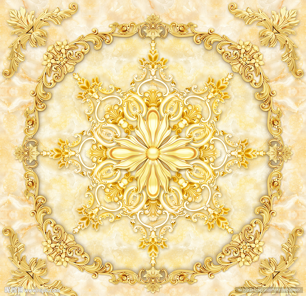 欧式花纹浮雕天顶壁画