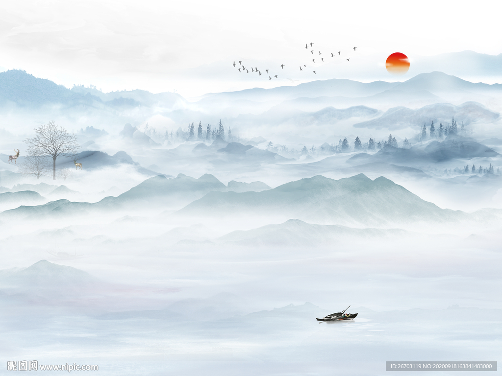 新款现代爆款山水电视背景墙