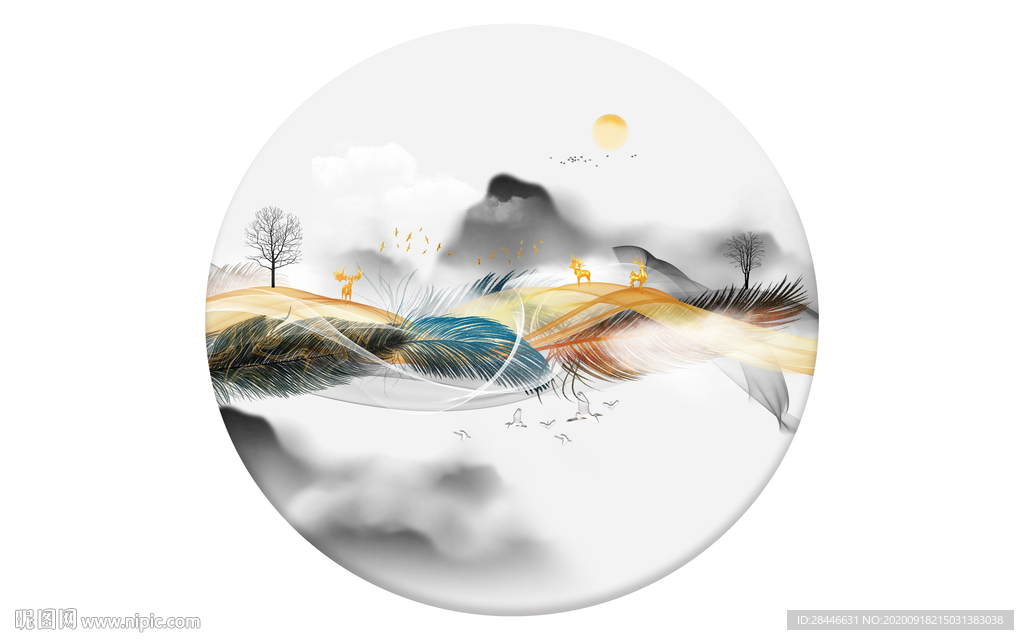 新中式圆形装饰画