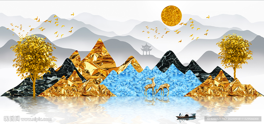 石来运转麋鹿晶瓷画装饰画