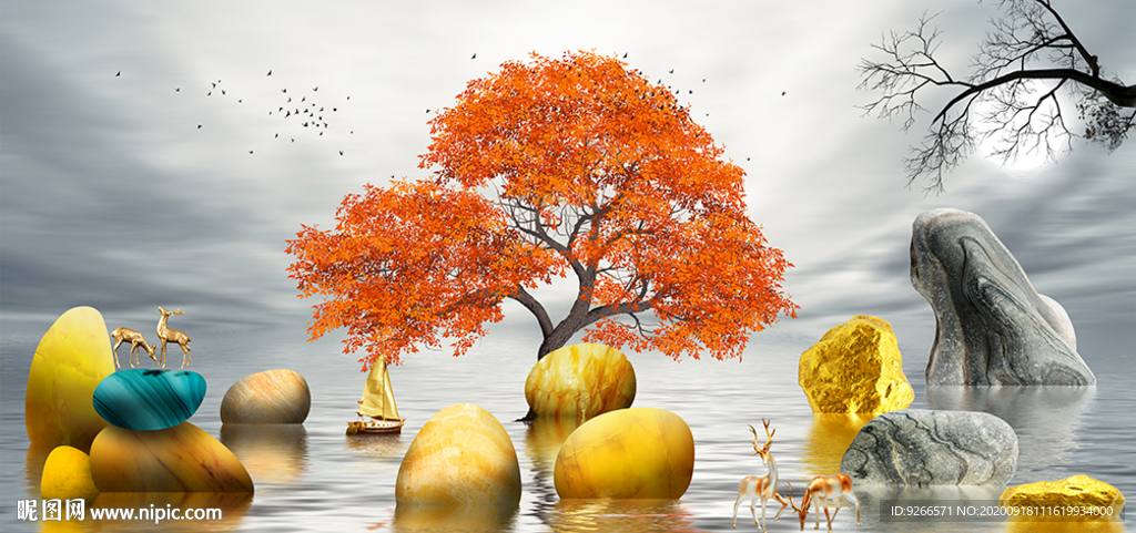 石来运转麋鹿晶瓷画装饰画