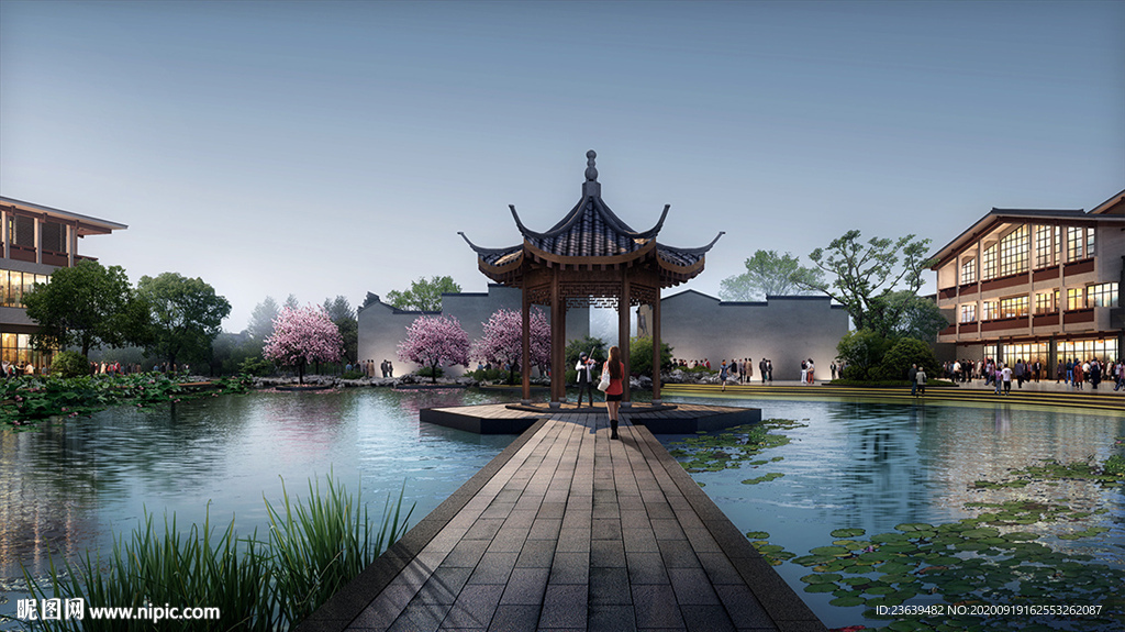古建商业街夜景效果图