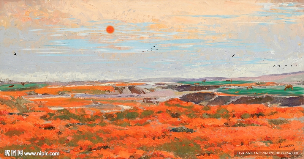 新中式油画风景山水画意境山水画